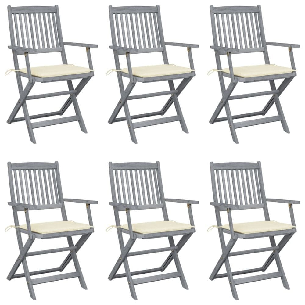 Petromila vidaXL Skladacie vonkajšie stoličky s podložkami 6 ks akáciový masív